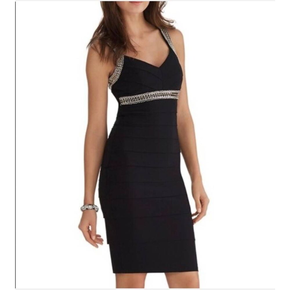 White House Black‎ Market Slimming Embellished Neck and Waist Little Black Dress